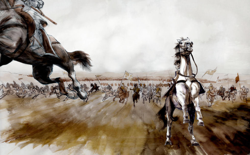 Cavalry charge at Aljubarrota battle