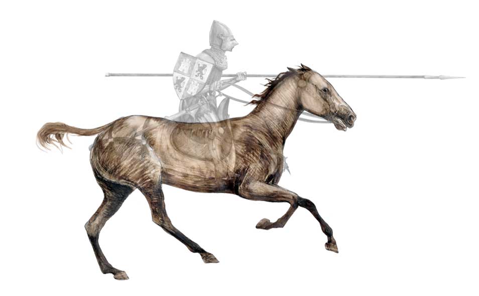 Praxinoscope illustration - Castilian knight and galloping horse - animation transparency layers