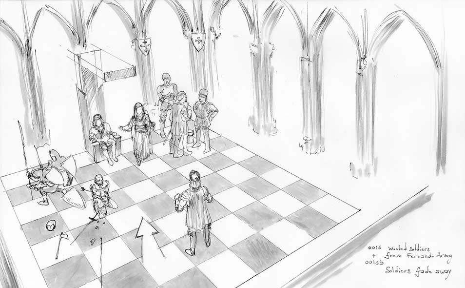 Atoleiros Battle animatic - Chessboard and throne chamber, set design overview